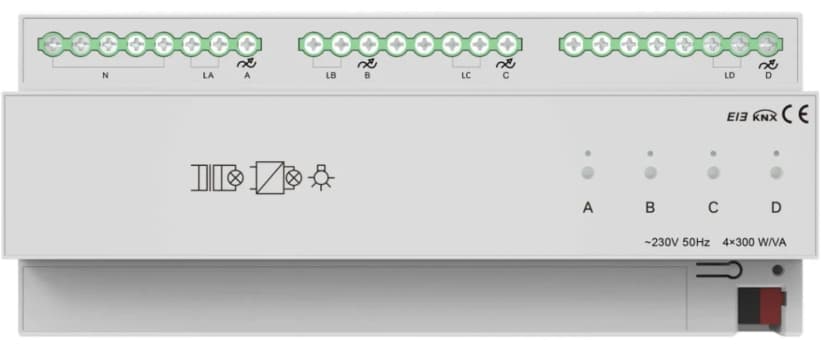 4 Gang 300W thyristor Dimming Module (KNX) KXAC-B1D4P300